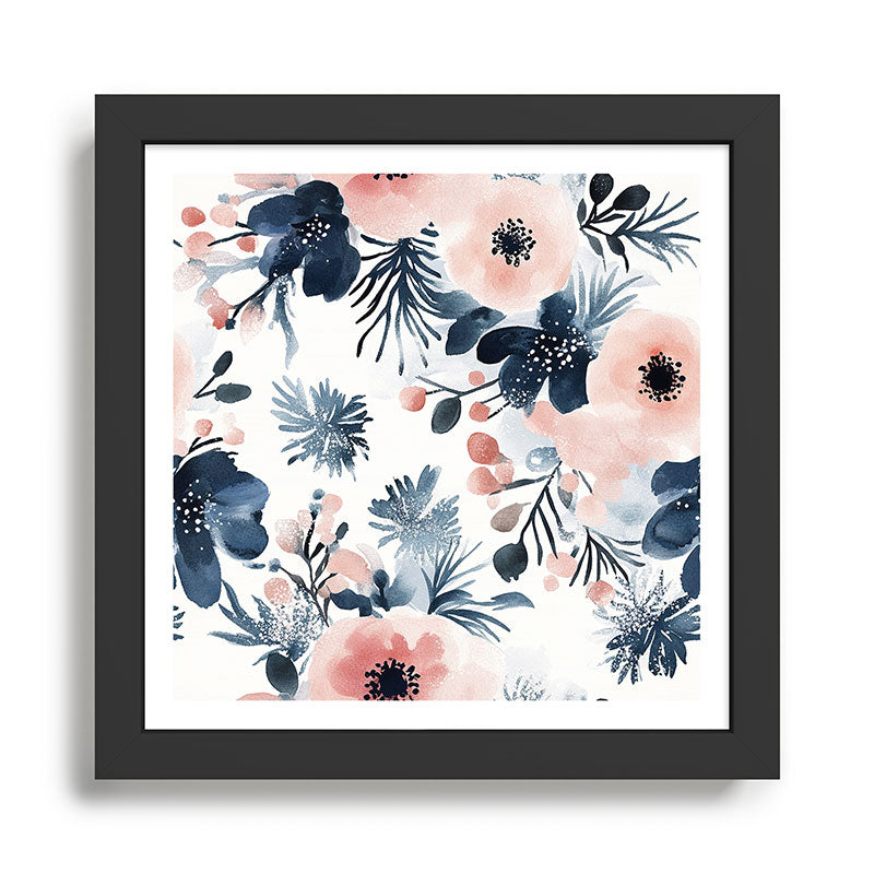 Pink Blue Watercolor Poppies Flowers Illustration Framed Art Print Gallery Image 1