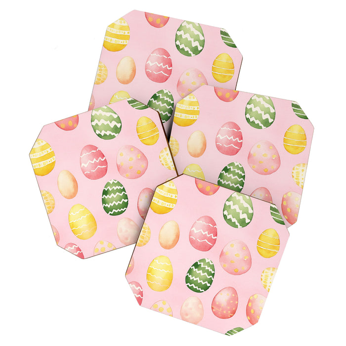 Pink Watercolor Painted Easter Eggs All Over Coaster Gallery Image 1