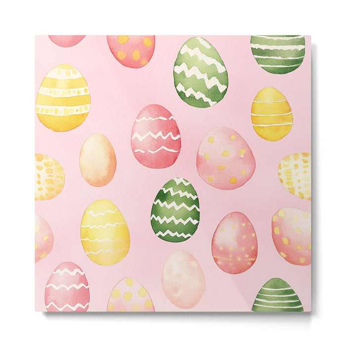 Pink Watercolor Painted Easter Eggs All Over Metal Print Gallery Image 1