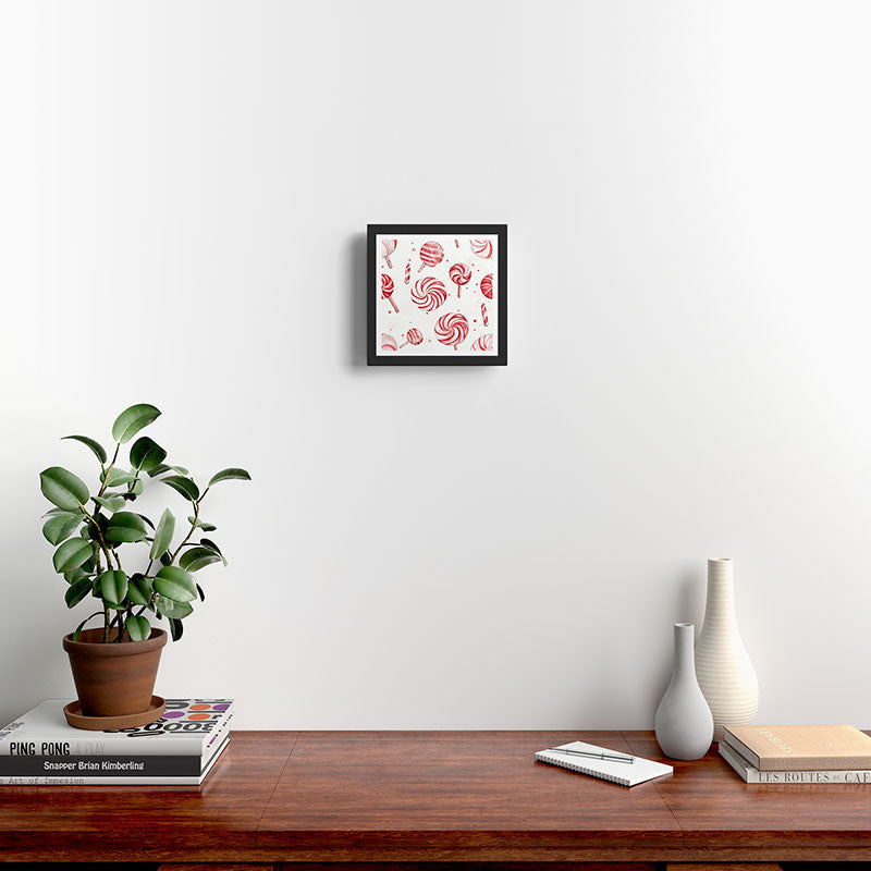 Red White Watercolor Candy Cane Peppermint Lollipops All Over Framed Art Print Gallery Image 2