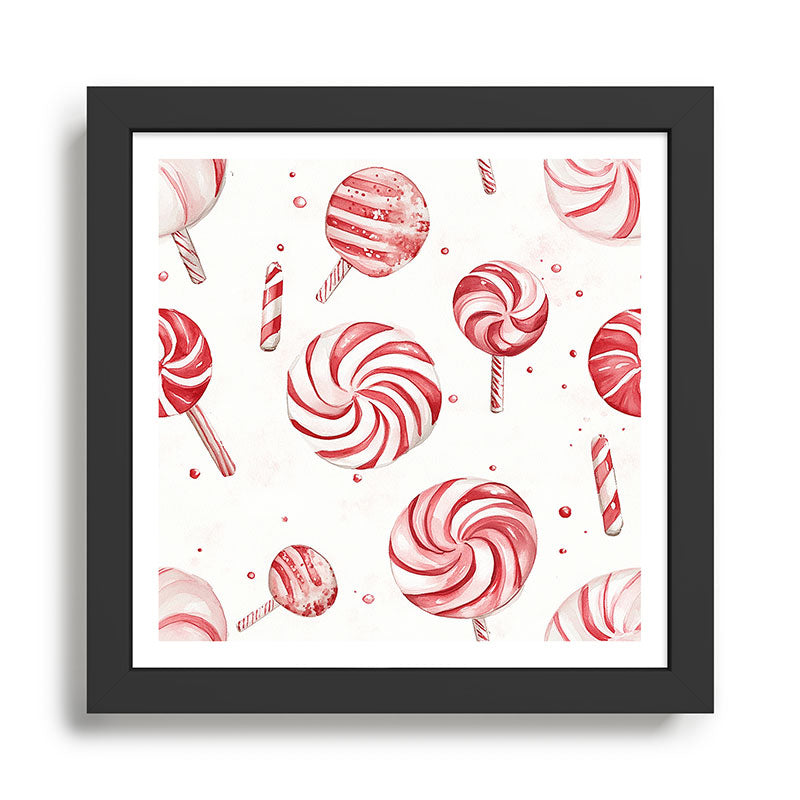 Red White Watercolor Candy Cane Peppermint Lollipops All Over Framed Art Print Gallery Image 1