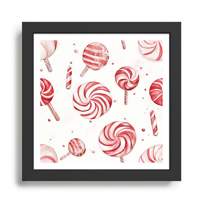 Red White Watercolor Candy Cane Peppermint Lollipops All Over Framed Art Print Gallery Image 1