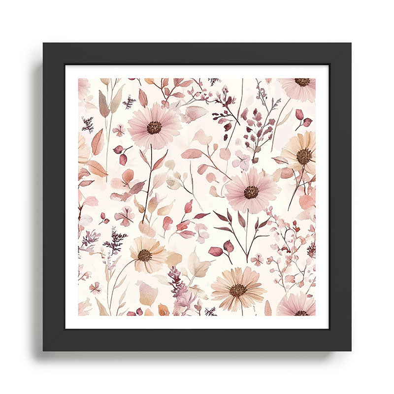 Watercolor Field Flowers and Leaves Pink Blush Cream All Over Framed Art Print Gallery Image 1