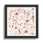 Watercolor Field Flowers and Leaves Pink Blush Cream All Over Framed Art Print Gallery Image 1