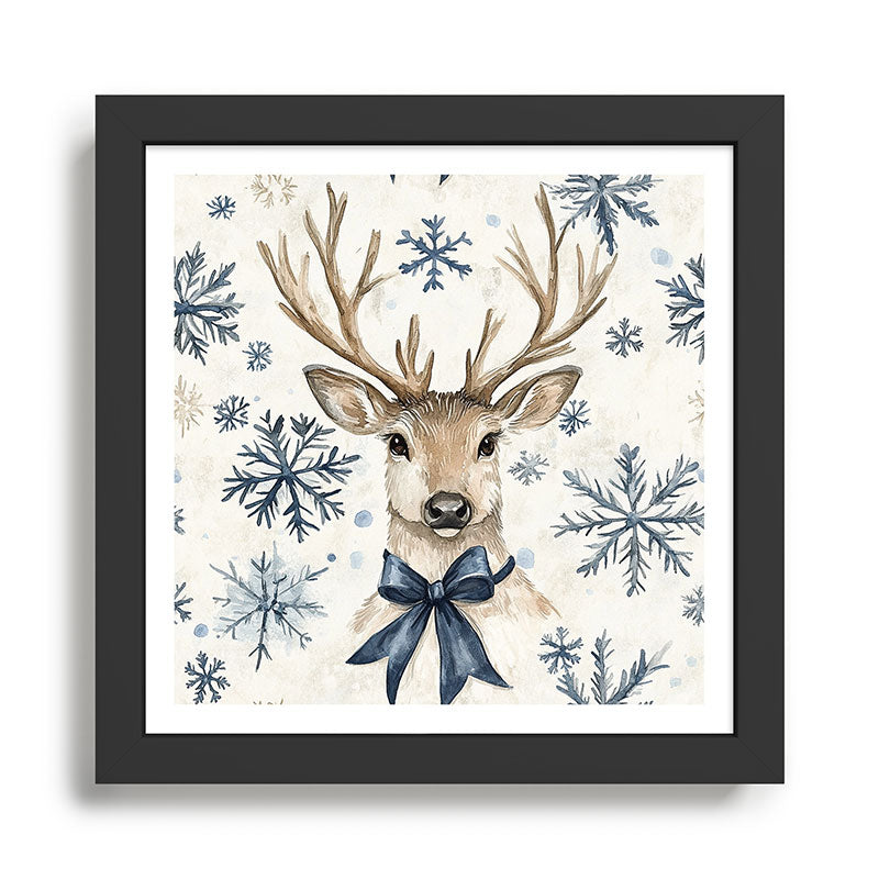 Winter Blue Deer Christmas Watercolor Illustration Framed Art Print Gallery Image 1
