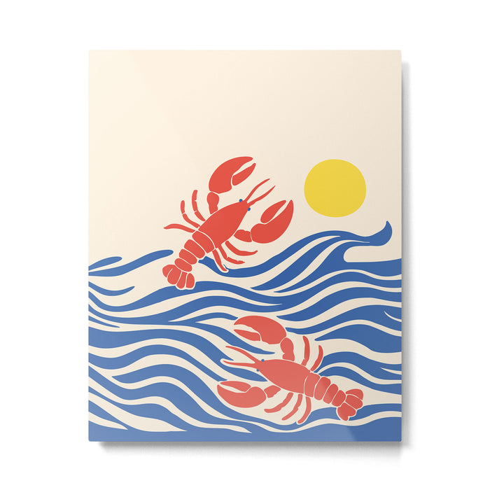 Lobsters Frolicking in the Ocean Waves Metal Print Gallery Image 1