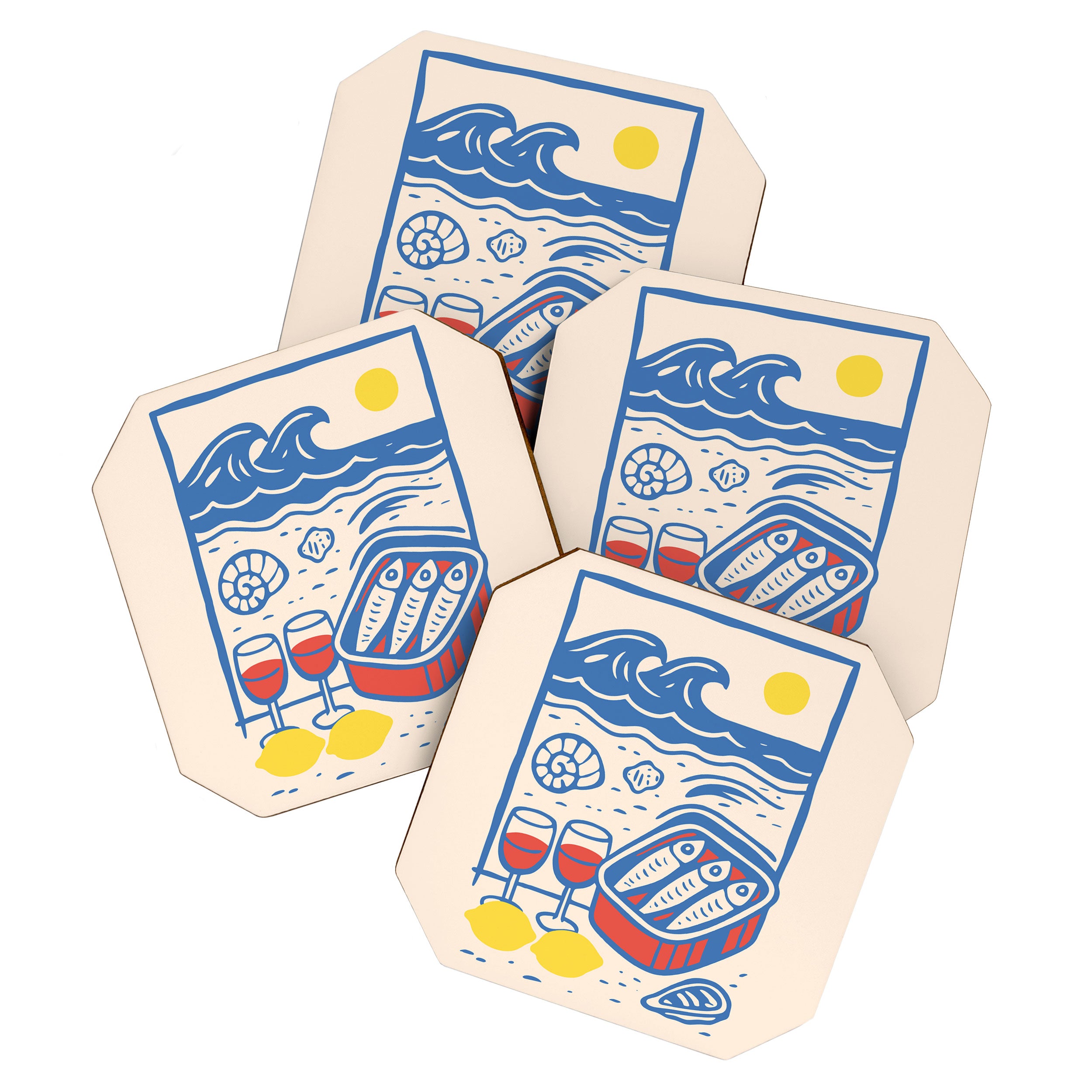 Sardines, Lemons and Wine at the Beach Coaster Gallery Image 1