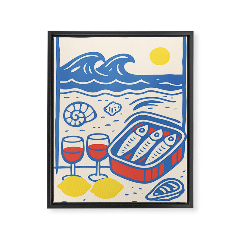 Sardines, Lemons and Wine at the Beach Framed Canvas Print Gallery Image 8