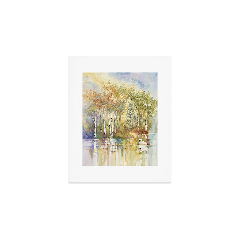 Swan Lake with Birch Trees  Art Print Gallery Image 1