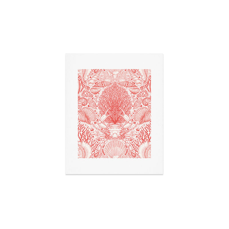 Beach treasures in coral red  Art Print Gallery Image 1