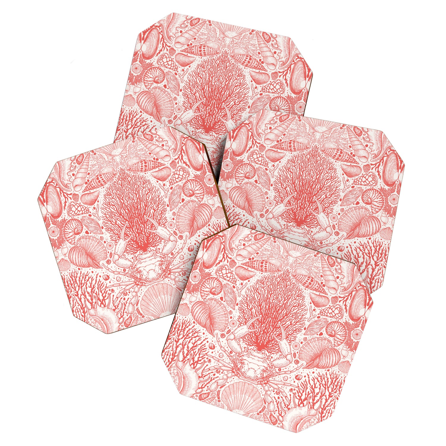 Beach treasures in coral red  Coaster Gallery Image 1