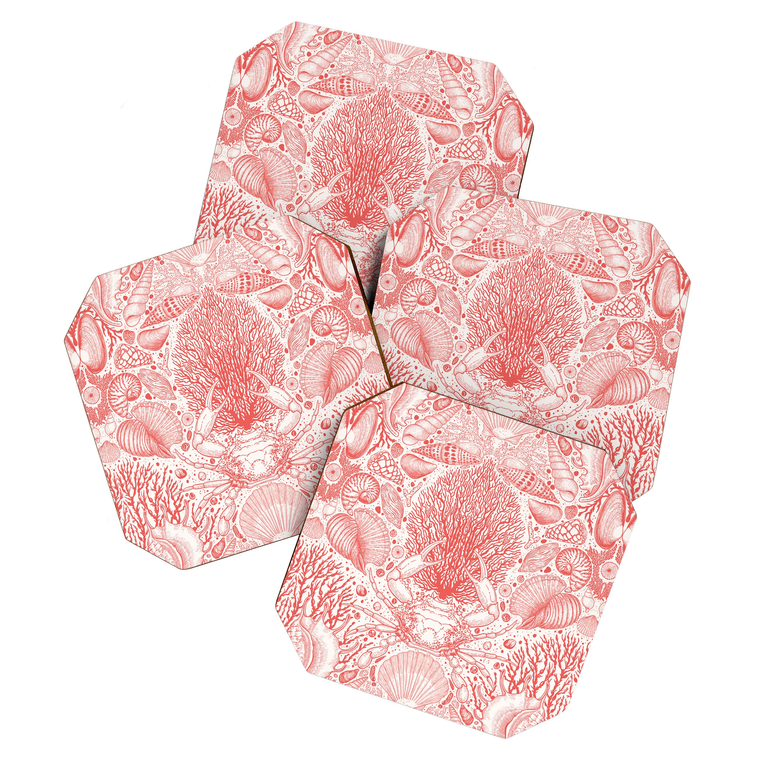 Beach treasures in coral red  Coaster Gallery Image 1