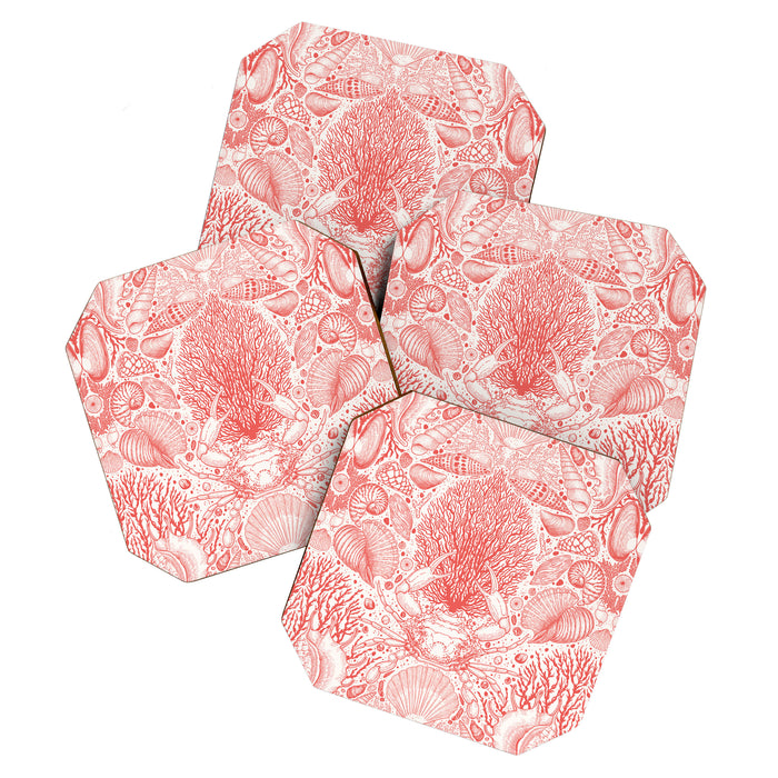 Beach treasures in coral red  Coaster Gallery Image 1