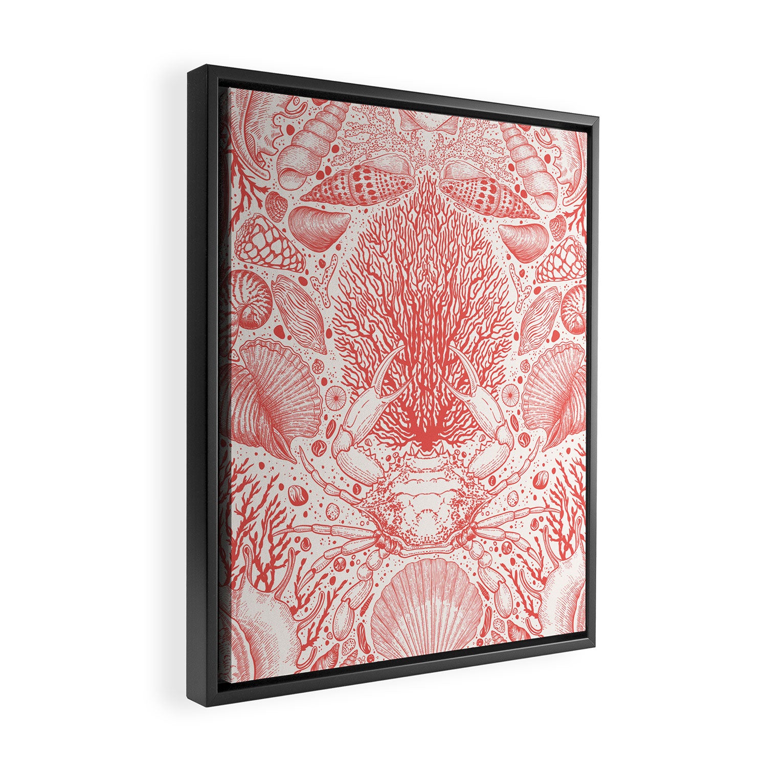 Beach treasures in coral red  Framed Canvas Print Gallery Image 2