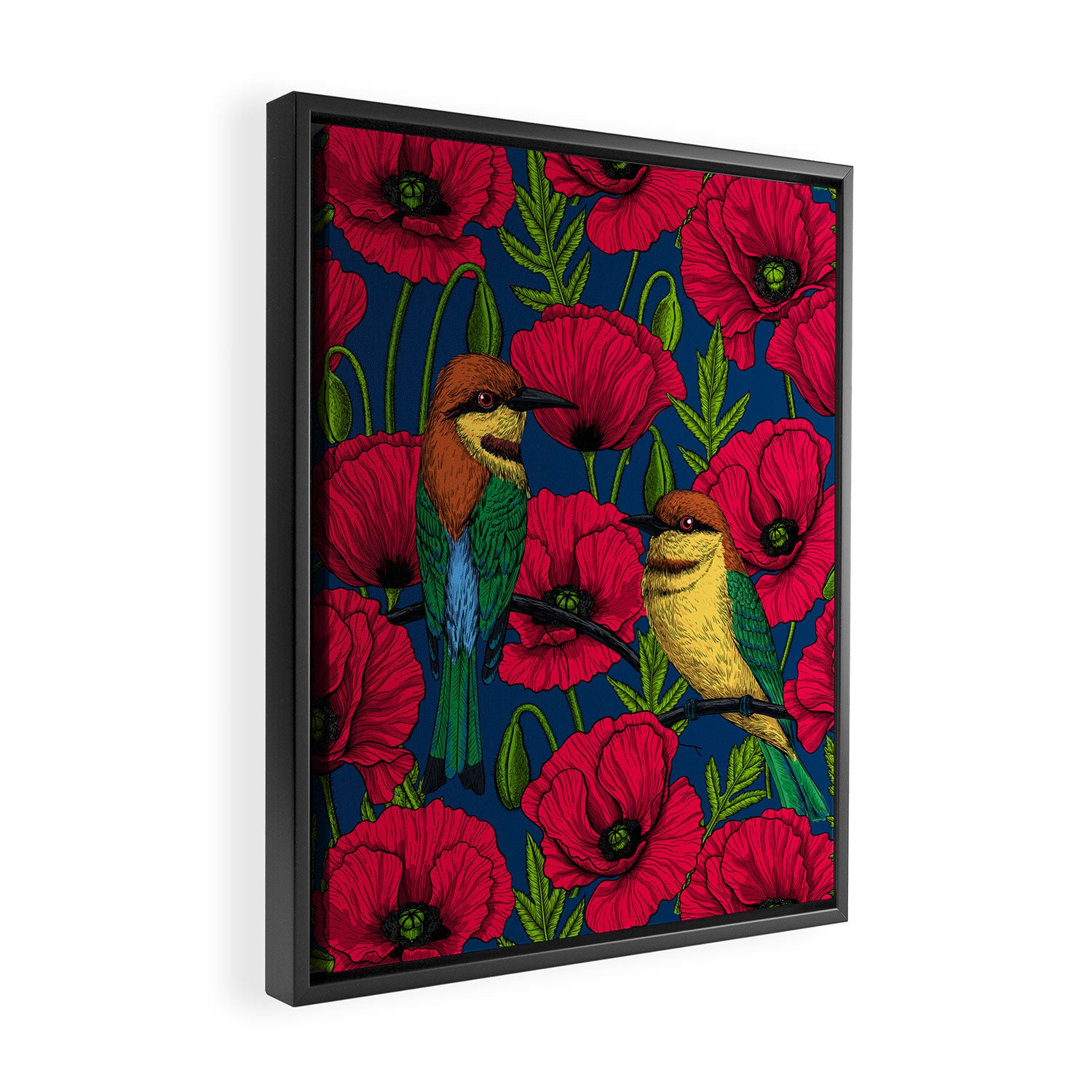 Bee eaters and poppies  Framed Canvas Print Gallery Image 2