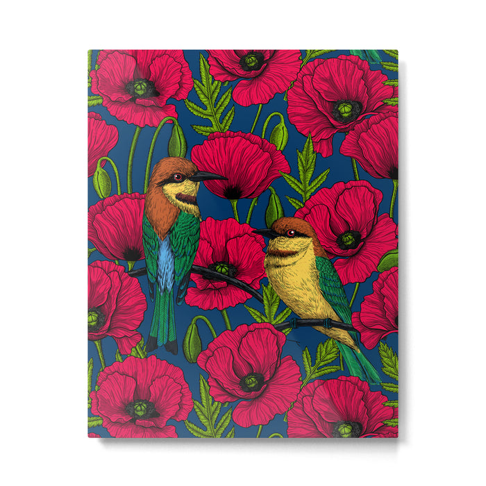 Bee eaters and poppies  Metal Print Gallery Image 1