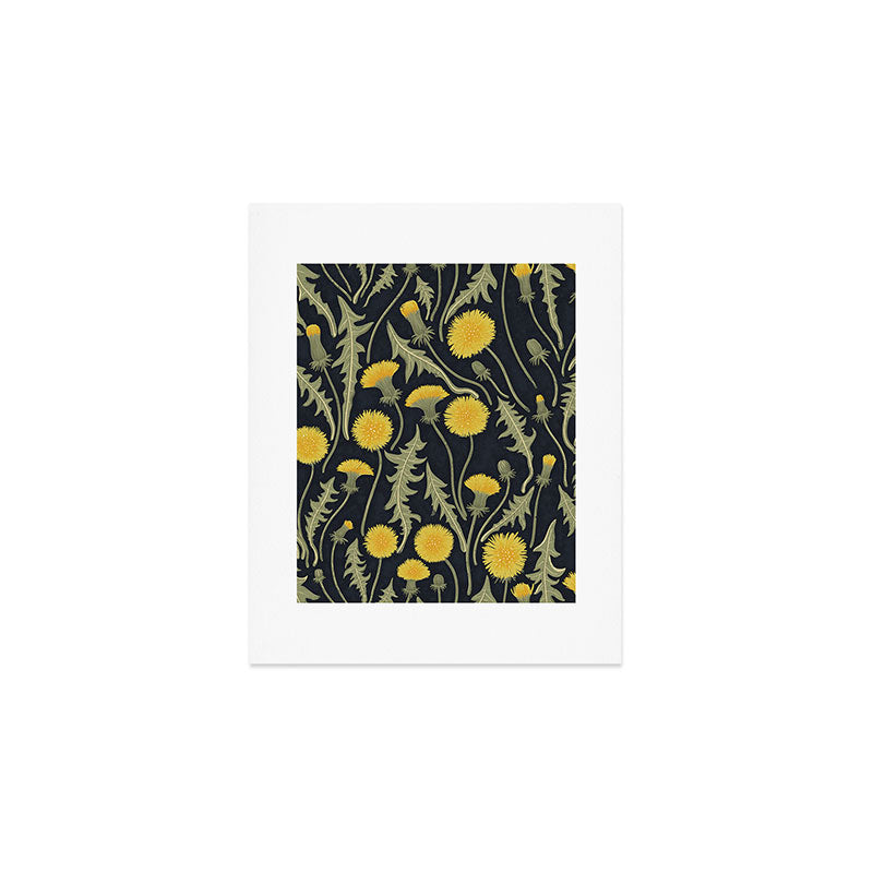 Dandelions, green, yellow and black Art Print Gallery Image 1