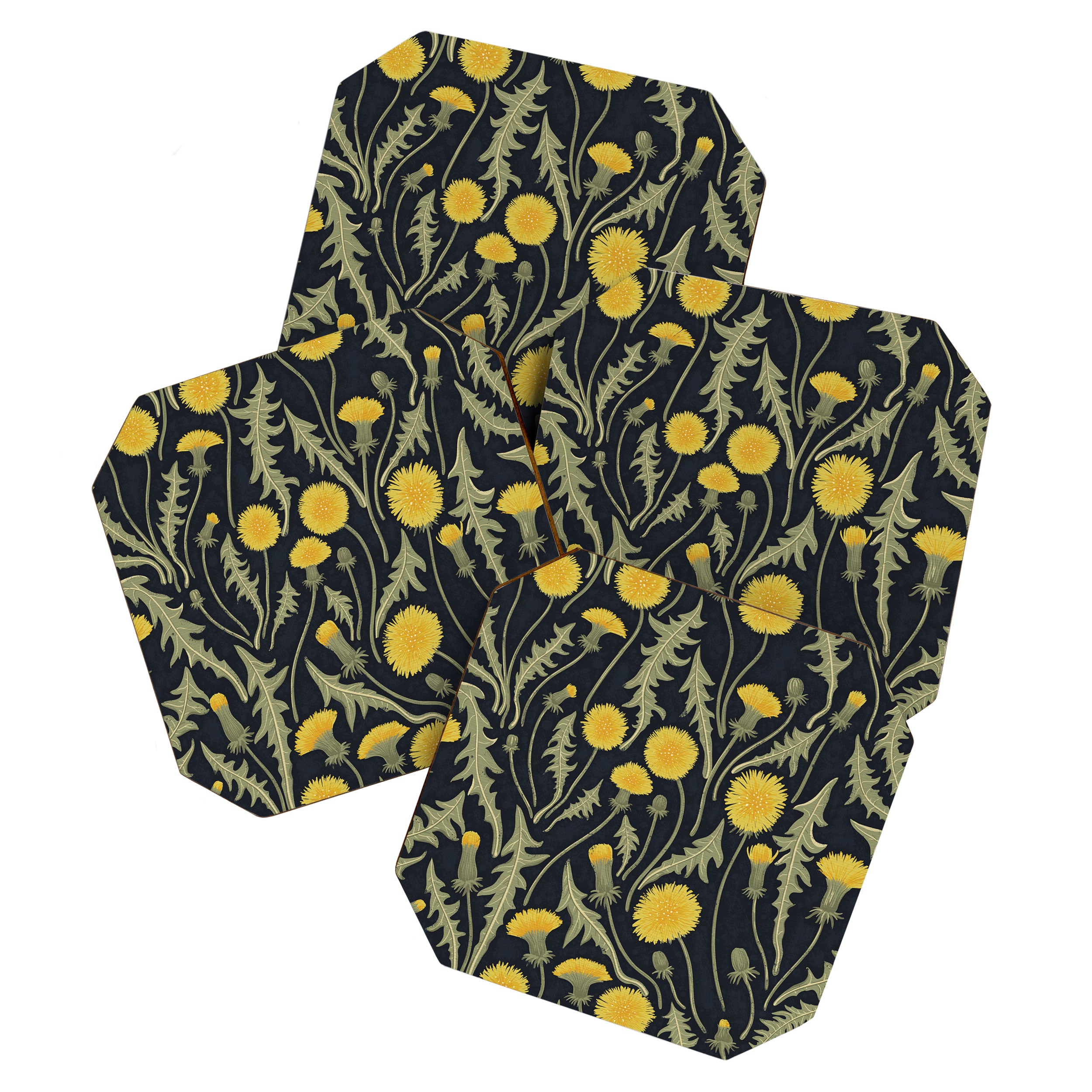 Dandelions, green, yellow and black Coaster Gallery Image 1