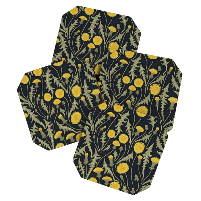 Dandelions, green, yellow and black Coaster Gallery Image 1