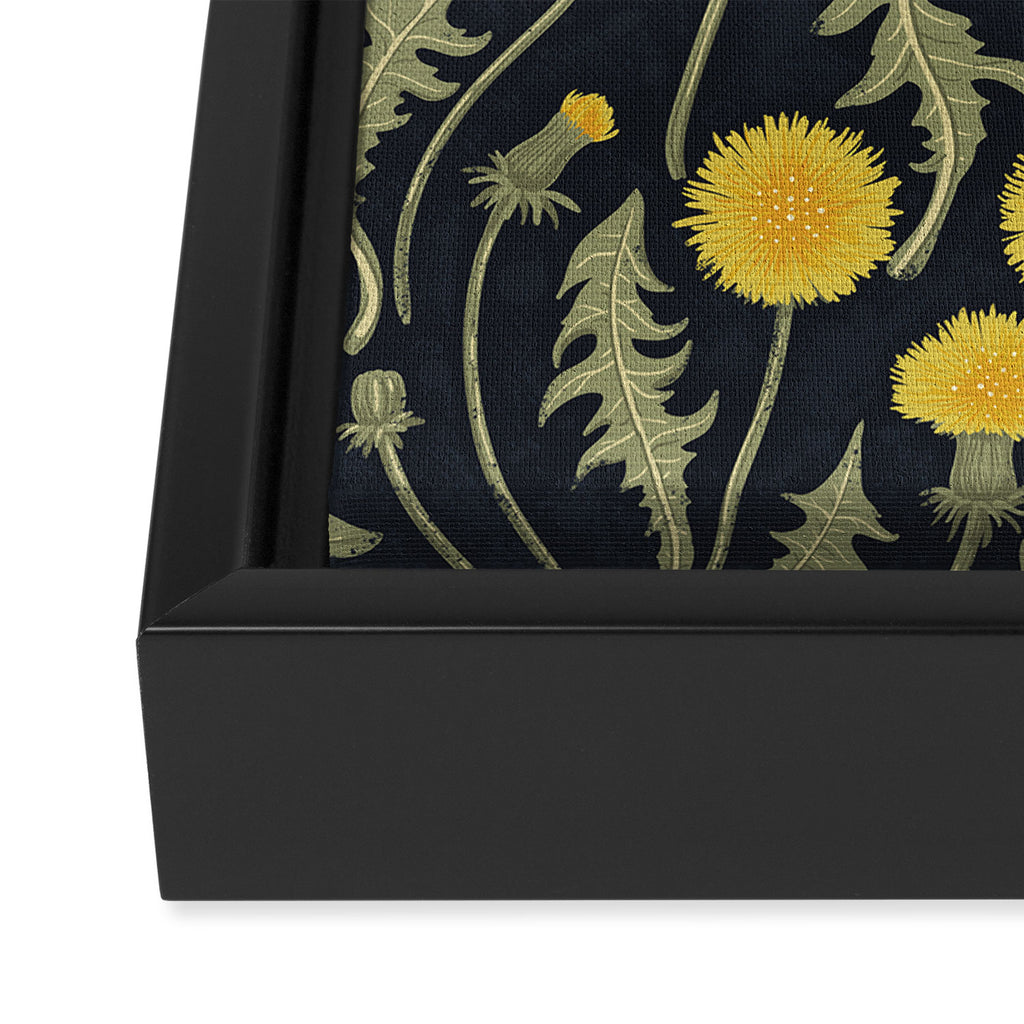 Dandelions, green, yellow and black Framed Canvas Print Gallery Image 3