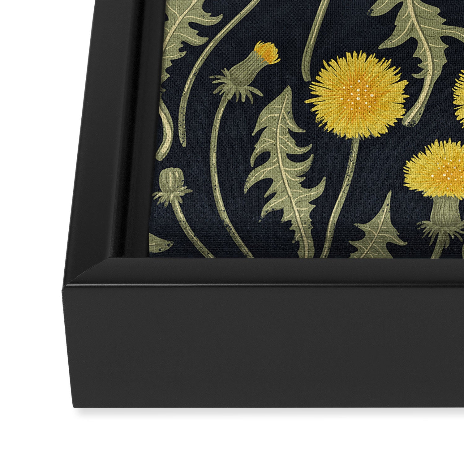 Dandelions, green, yellow and black Framed Canvas Print Gallery Image 3