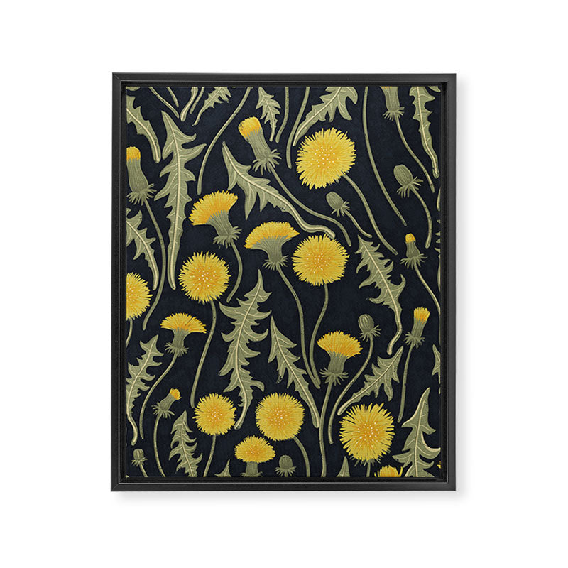 Dandelions, green, yellow and black Framed Canvas Print Gallery Image 6