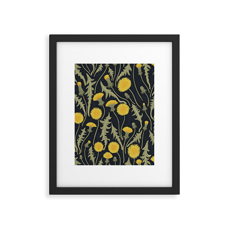 Dandelions, green, yellow and black Framed Art Print Gallery Image 5