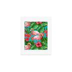Flamingo birds and tropical garden          watercolor Art Print Gallery Image 1
