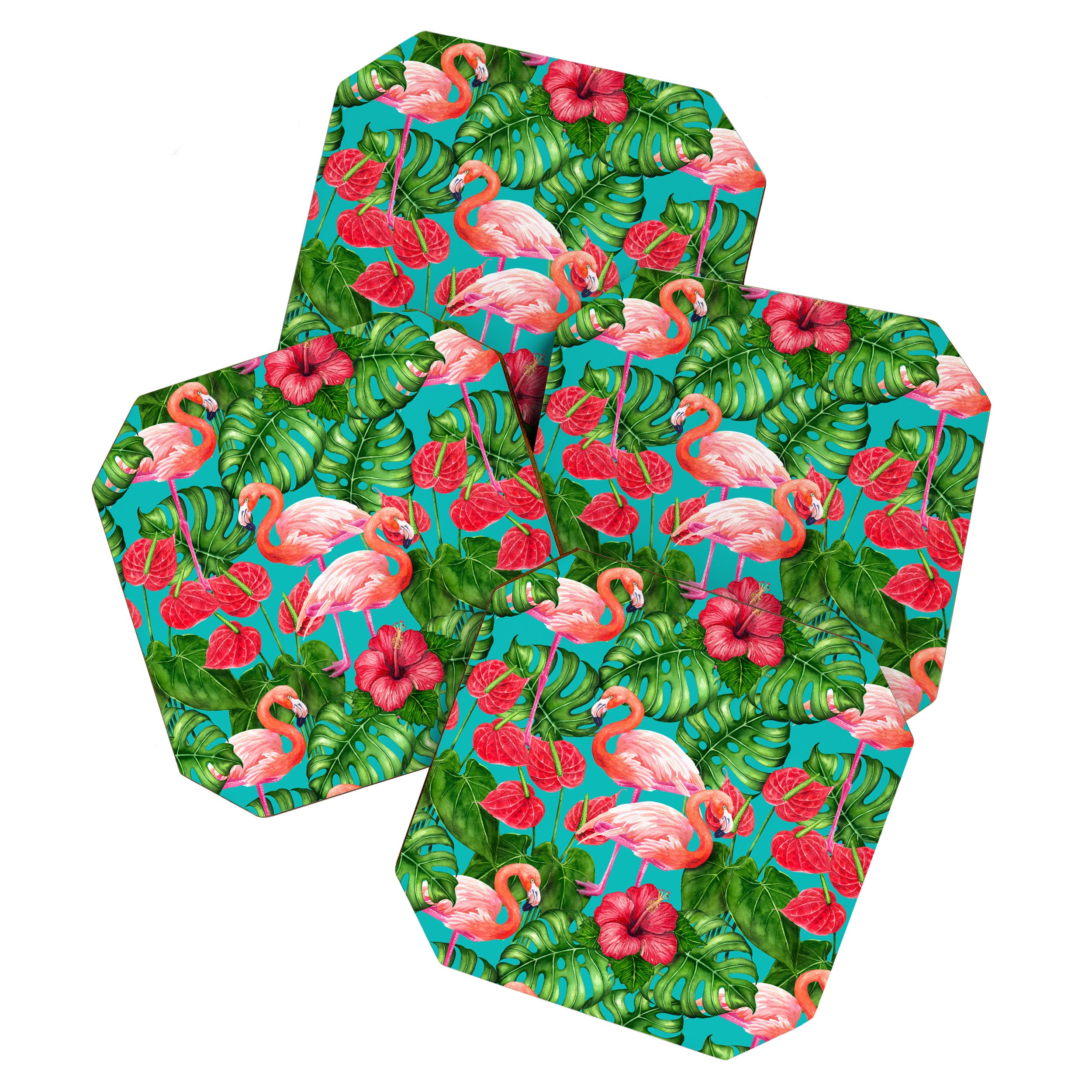 Flamingo birds and tropical garden          watercolor Coaster Gallery Image 1