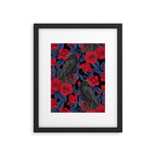Ravens and red roses with blue leaves Framed Art Print Gallery Image 5