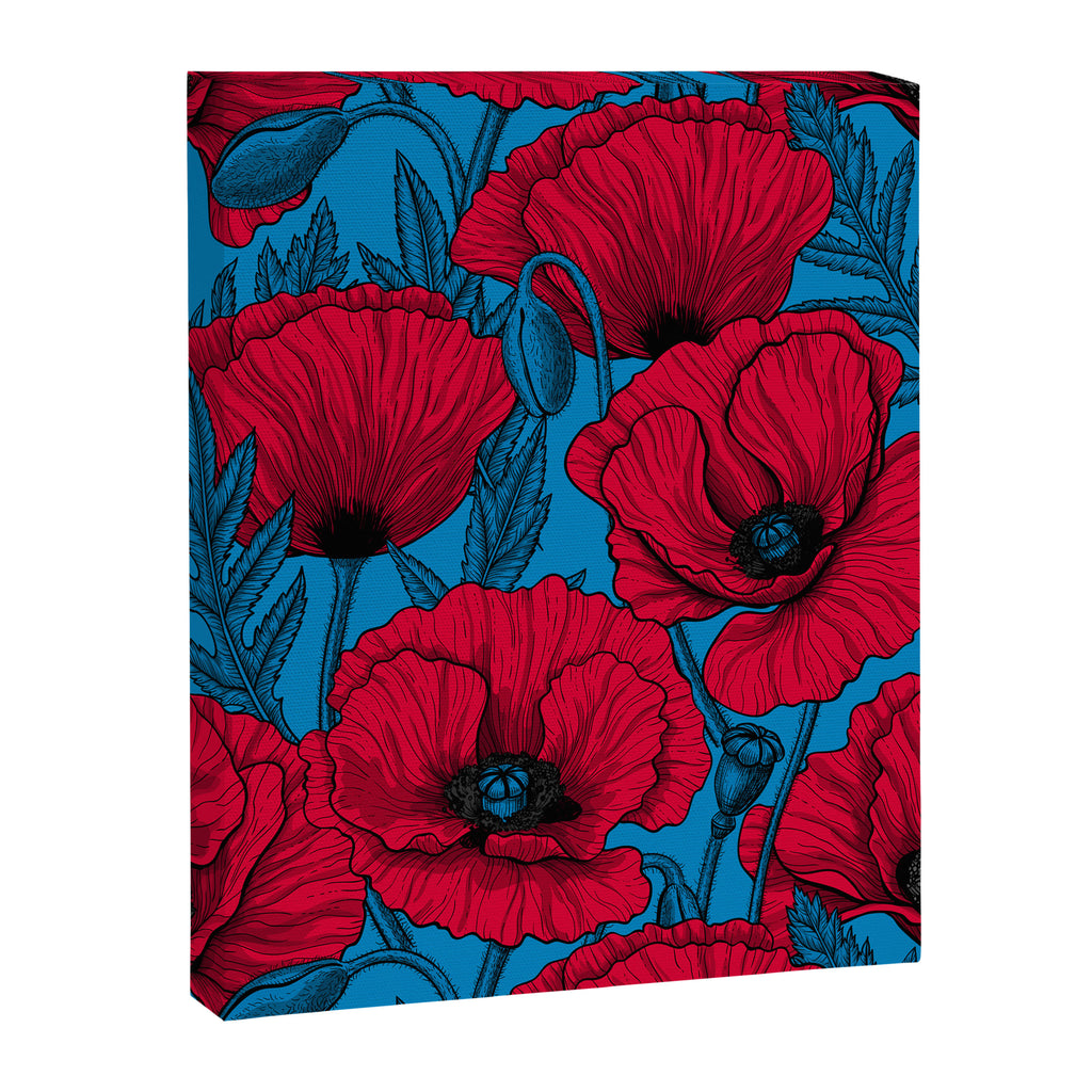 Red poppy garden on blue Canvas Print Gallery Image 6