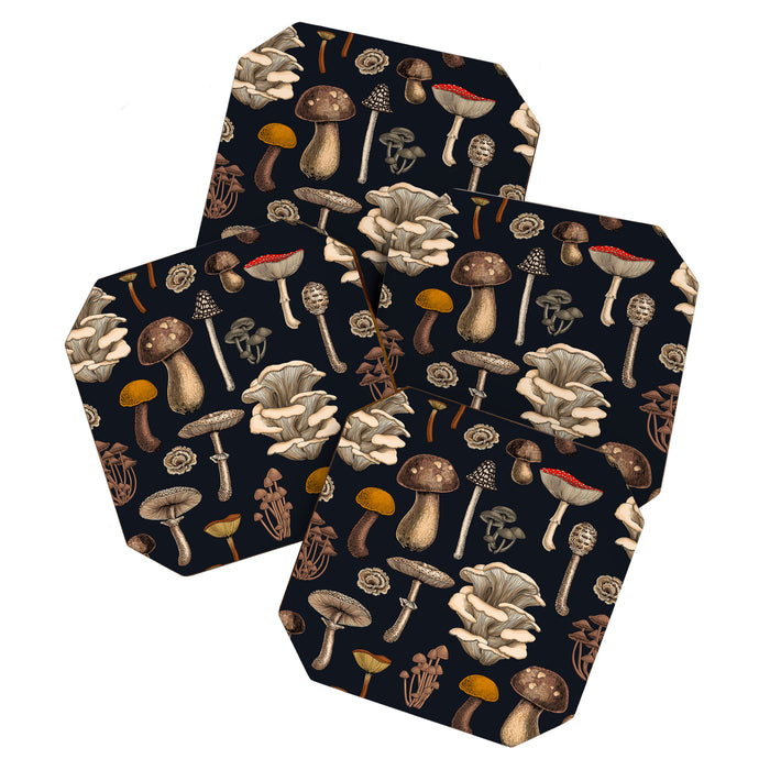 Wild Mushrooms  on graphite black Coaster Gallery Image 1