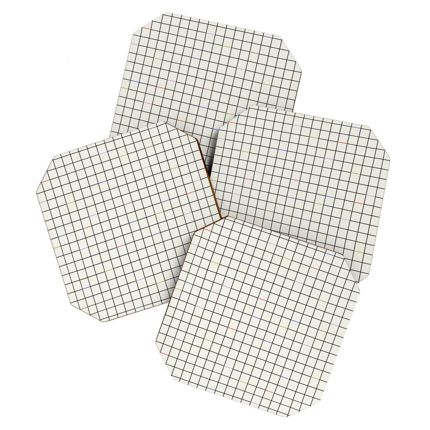Minimalist Black and Off-White Grid with Color Accents Coaster Gallery Image 1
