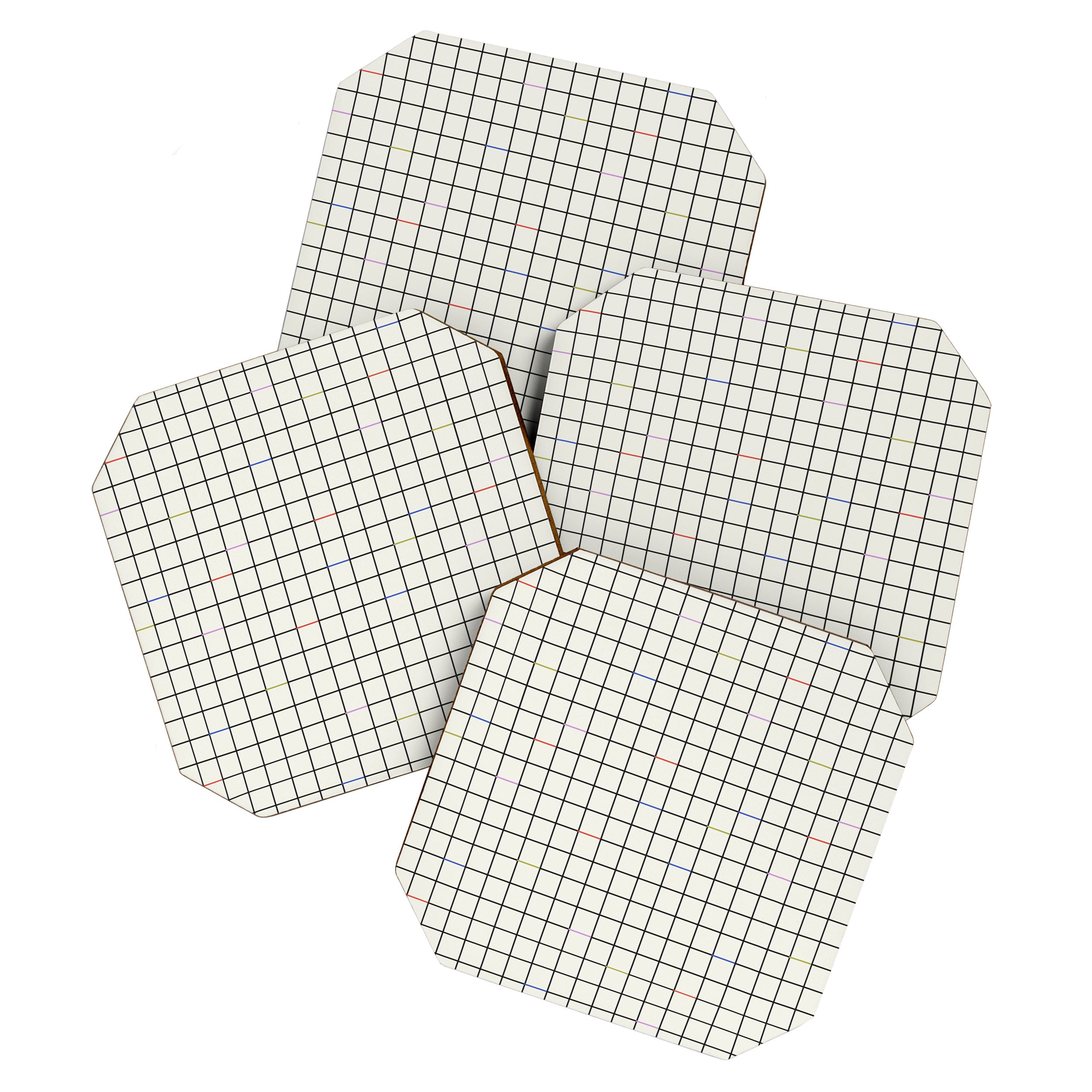 Minimalist Black and Off-White Grid with Color Accents Coaster Gallery Image 1