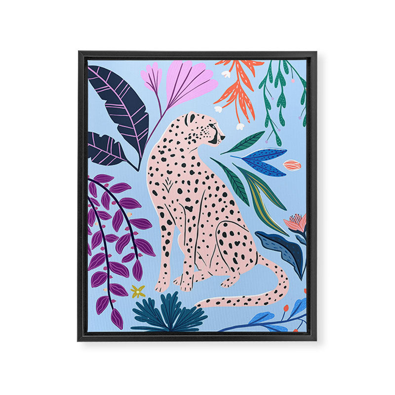 Blush pink Cheetah in jungle florals / jungle cat print /modern art Framed Canvas Print Gallery Image 8