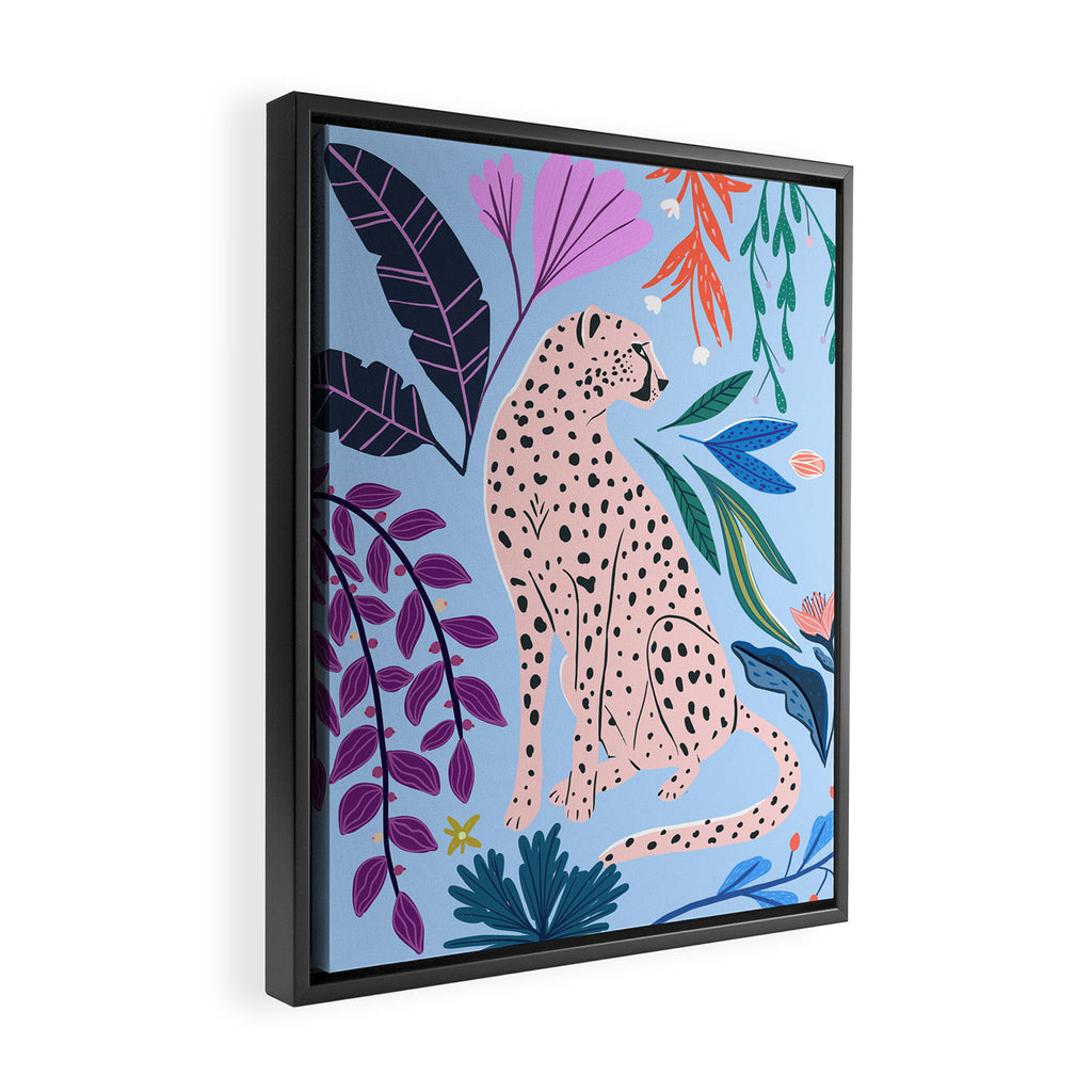 Blush pink Cheetah in jungle florals / jungle cat print /modern art Framed Canvas Print Gallery Image 2