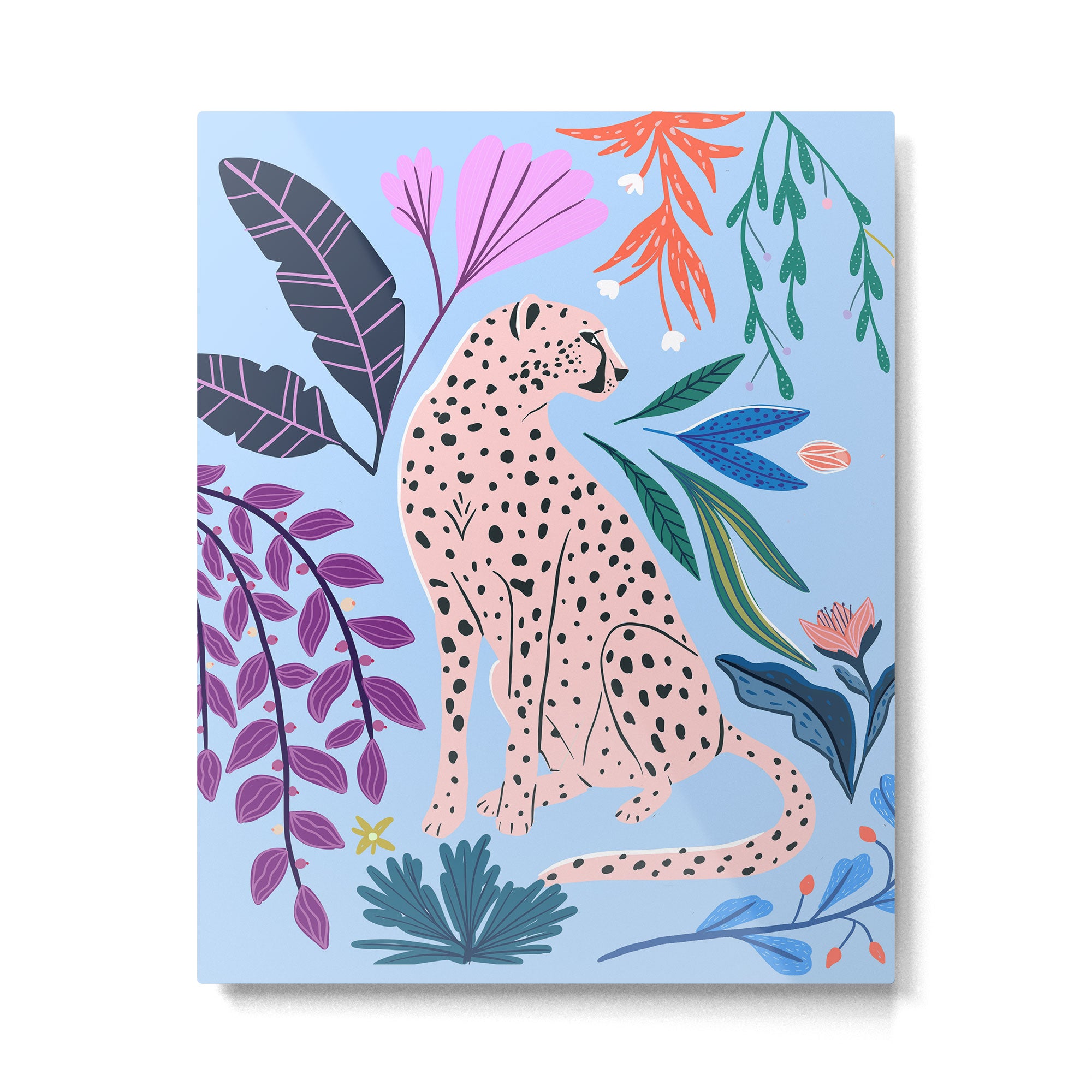 Blush pink Cheetah in jungle florals / jungle cat print /modern art Metal Print Gallery Image 6