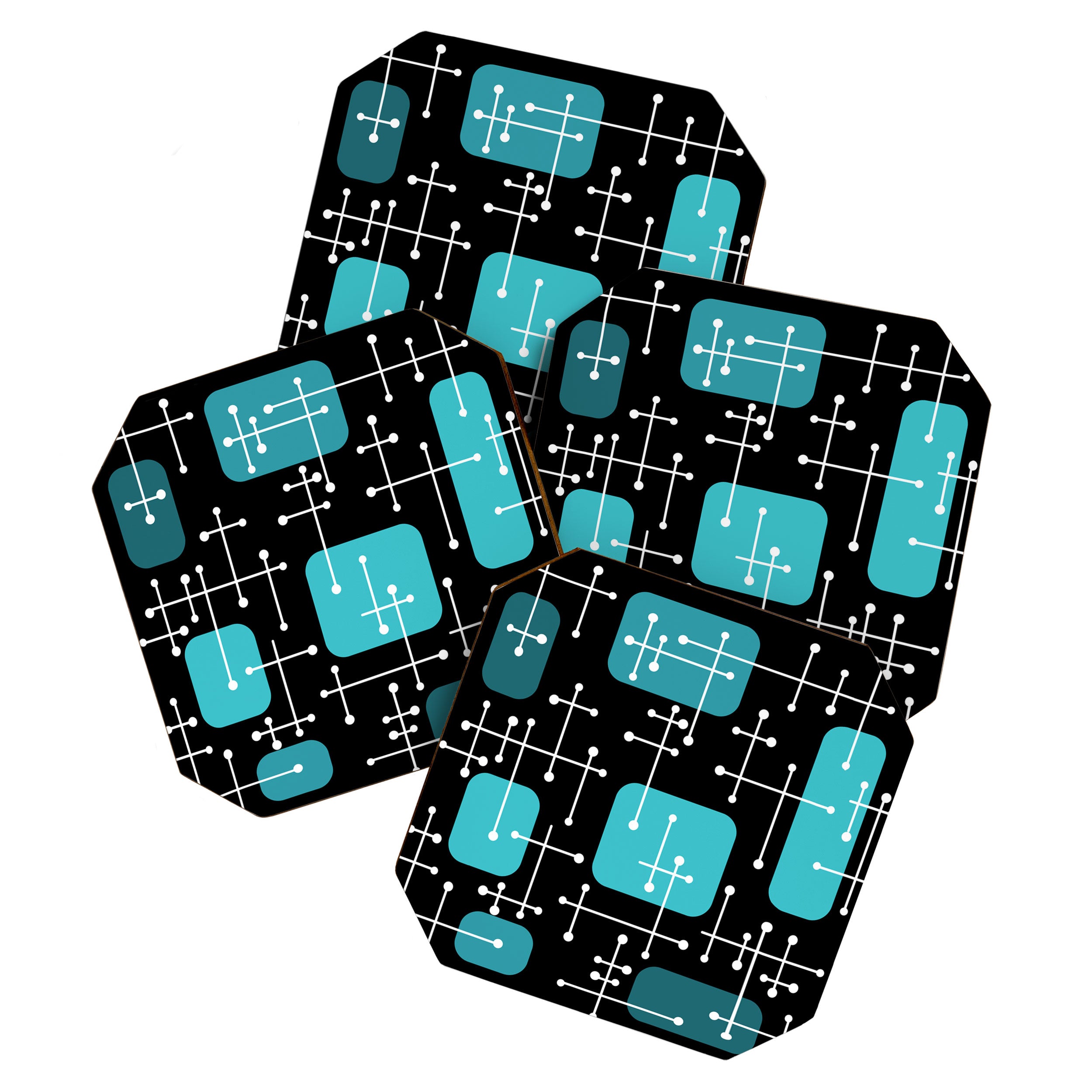 1950s Eames Era Art Crosshairs Black Teal Blue Coaster Gallery Image 1