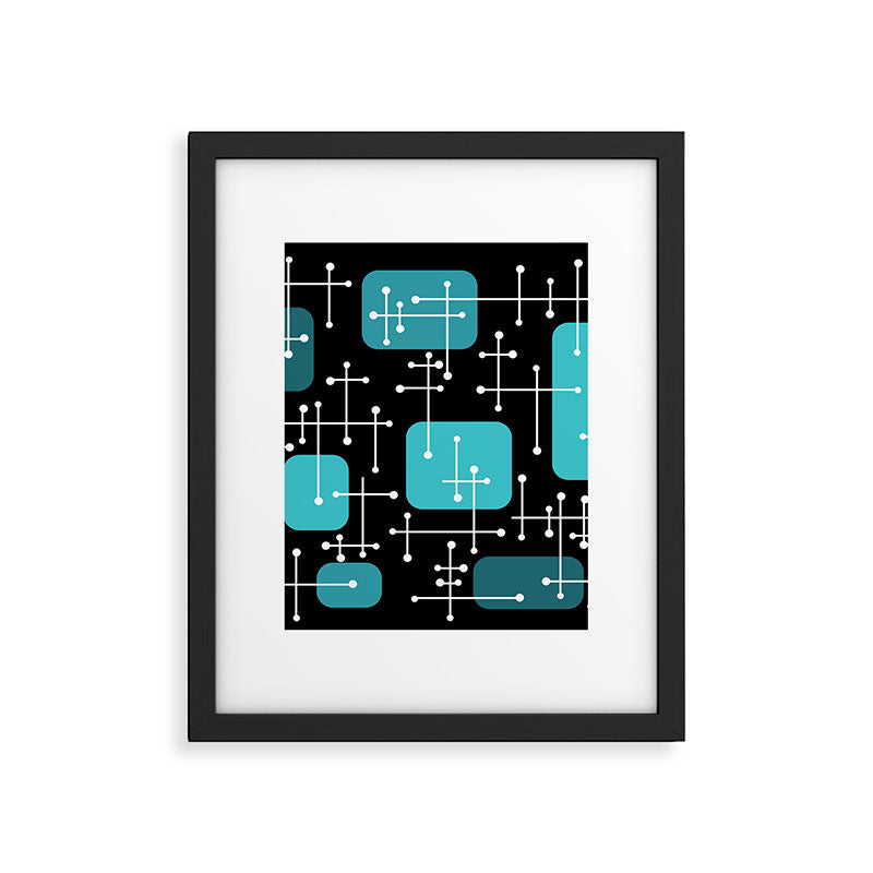 1950s Eames Era Art Crosshairs Black Teal Blue Framed Art Print Gallery Image 6