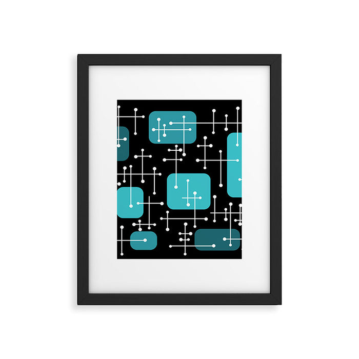 1950s Eames Era Art Crosshairs Black Teal Blue Framed Art Print Gallery Image 1