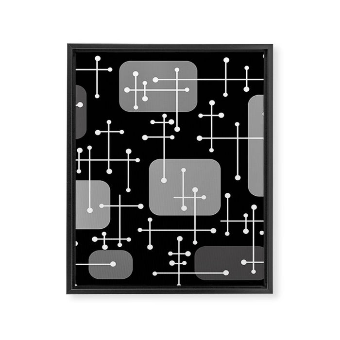 1950s Eames Era Art Crosshairs Black White Framed Canvas Print Gallery Image 1