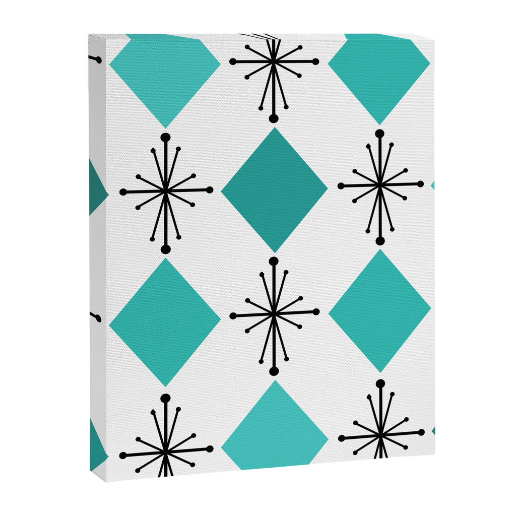 Atomic Age 1950s Diamonds Starbursts Turquoise Canvas Print Gallery Image 8