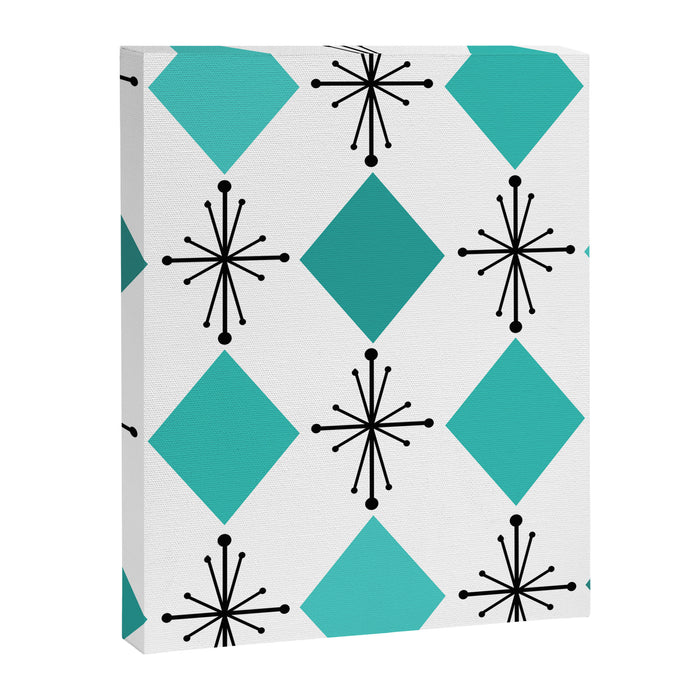 Atomic Age 1950s Diamonds Starbursts Turquoise Canvas Print Gallery Image 1