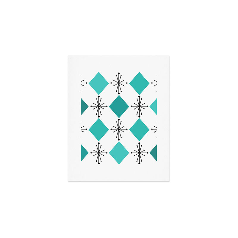 Atomic Age 1950s Diamonds Starbursts Turquoise Art Print Gallery Image 1