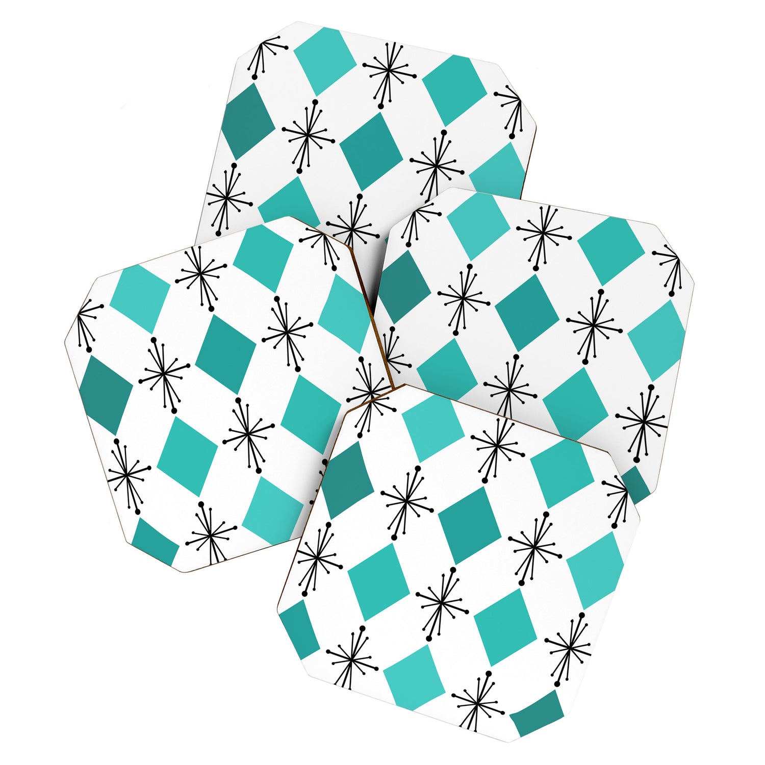 Atomic Age 1950s Diamonds Starbursts Turquoise Coaster Gallery Image 1