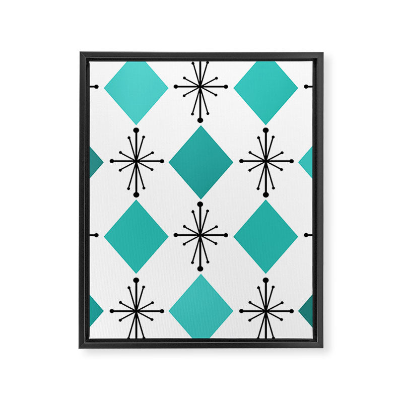 Atomic Age 1950s Diamonds Starbursts Turquoise Framed Canvas Print Gallery Image 8