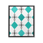 Atomic Age 1950s Diamonds Starbursts Turquoise Framed Canvas Print Gallery Image 8