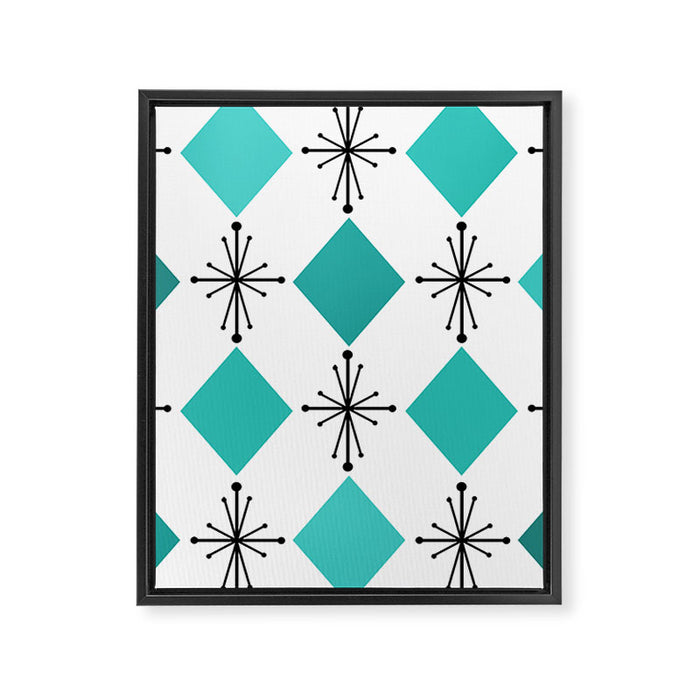 Atomic Age 1950s Diamonds Starbursts Turquoise Framed Canvas Print Gallery Image 1