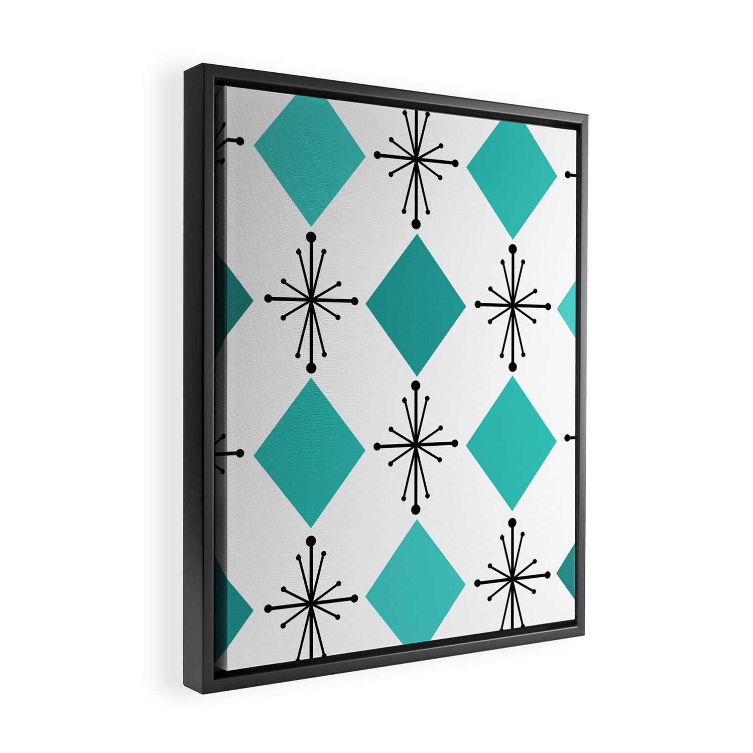 Atomic Age 1950s Diamonds Starbursts Turquoise Framed Canvas Print Gallery Image 2
