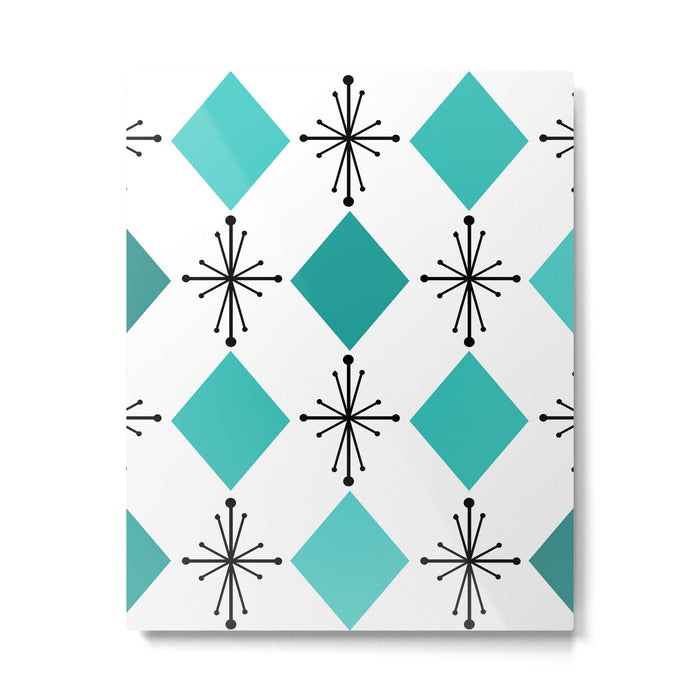 Atomic Age 1950s Diamonds Starbursts Turquoise Metal Print Gallery Image 1